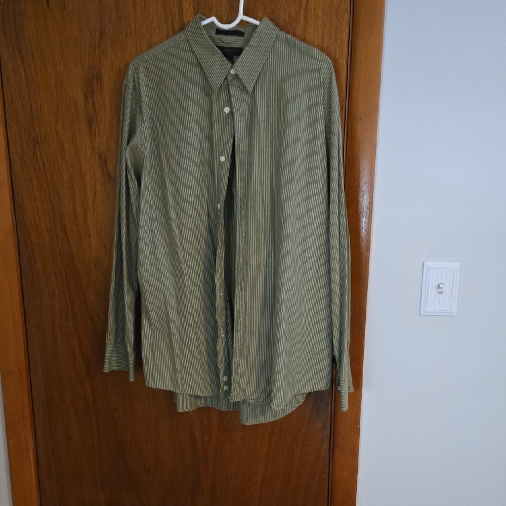 Express Olive Striped Casual Shirt